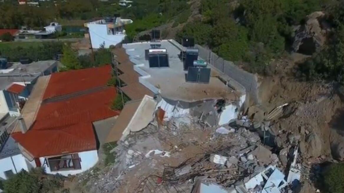 Κρήτη: Βίντεο από drone δείχνει την καταστροφή που προκάλεσε η κατολίσθηση του βράχου